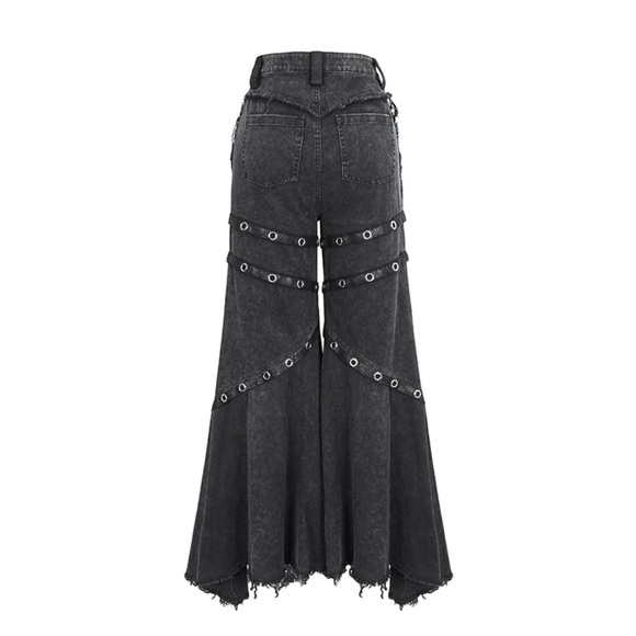 Devil Fashion Designer Punk Black Fishnet Flared Pants - Picture 2 of 7